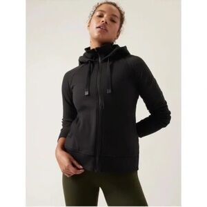 Athleta Triumph Hoodie Black Size Large Fleece Lined Full Zip